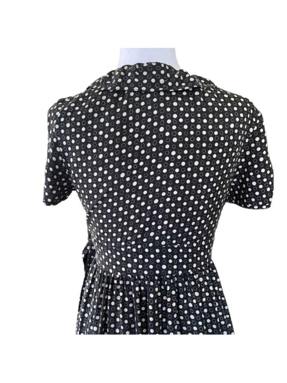 J Crew Black Cream Polka Dot Silk Wrap Dress Medium - Picture 9 of 10
